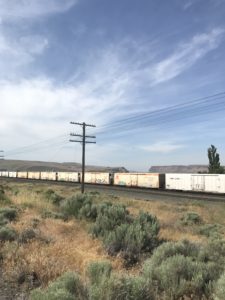 Sage brush and old trains along the Columbia River